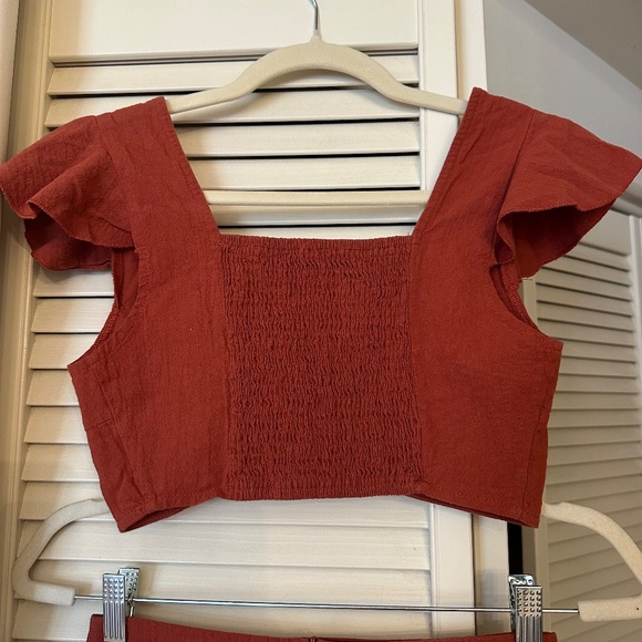 Rust/Terracotta - Flutter Crop Top & Maxi Skirt Set - XS - Picture 5 of 8